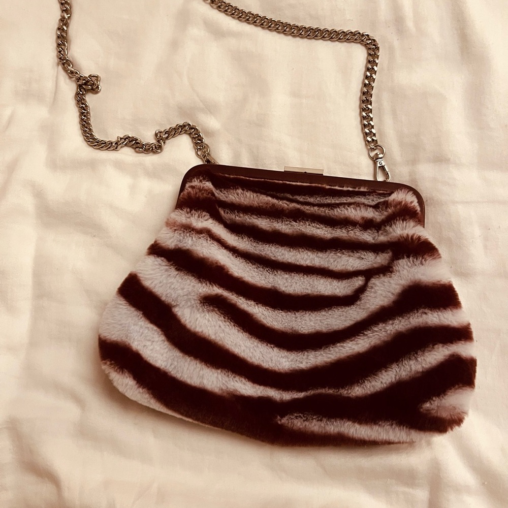 Burgundy/brown and White Zebra Print Women Bag